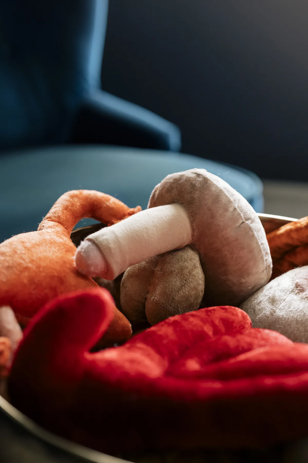 Demonstrationsmodelle für die männliche Intimmassage in einer Schale.